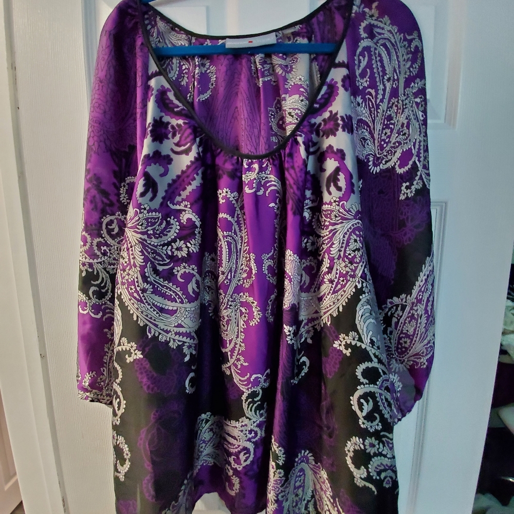 Plus size satiny purple blouse from Avenue
